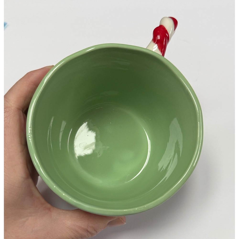 Sunday Morning Ceramics Christmas Mug Green Candy Cane Handle Mistletoe Holiday - Picture 6 of 6